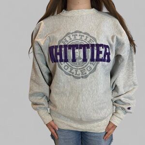Champion Reverse Weave Sweatshirt Whittier College Grey Large